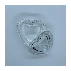 Hjerteformet dap`n dish af glas